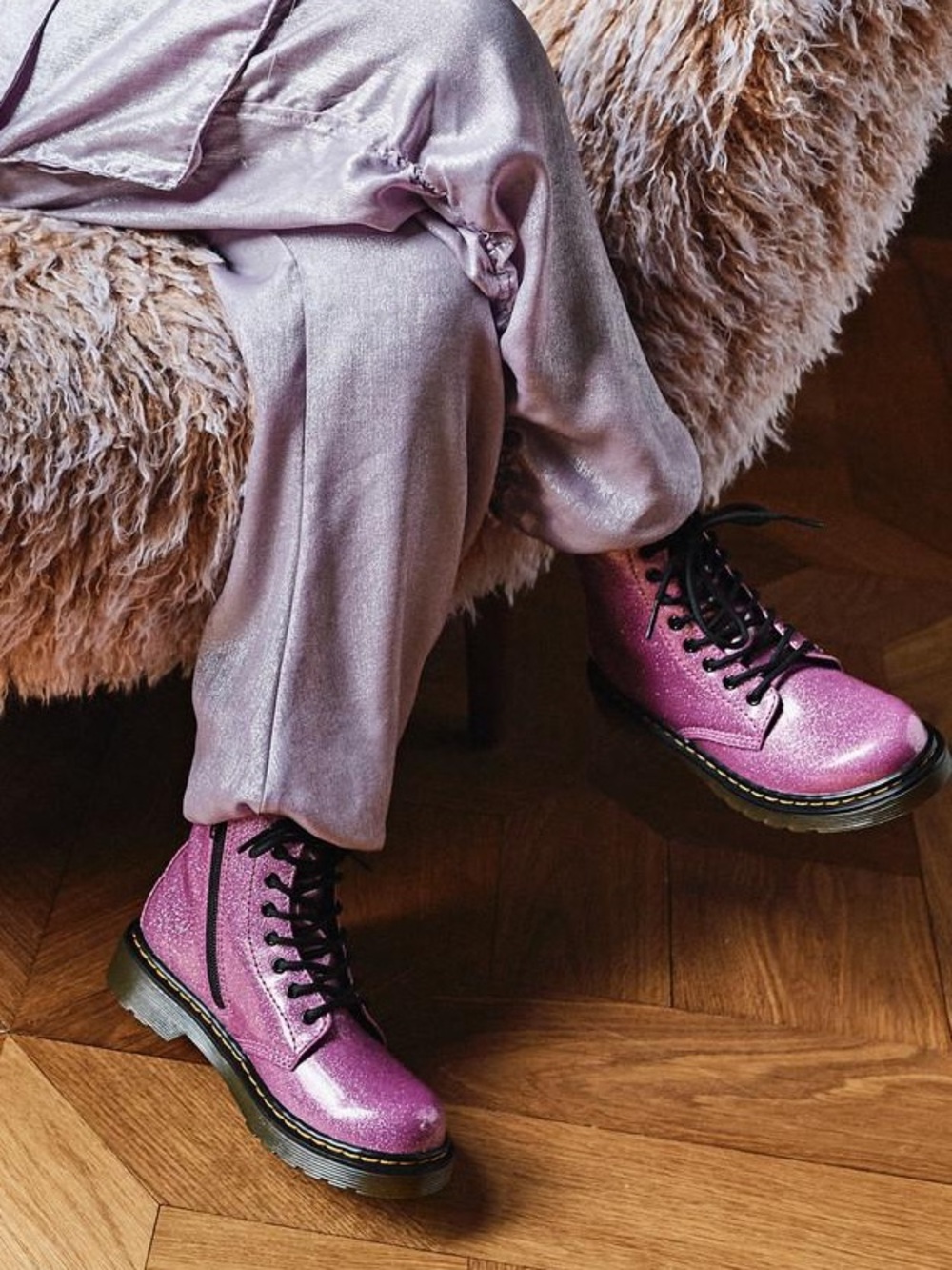 Dr. Martens Doc Martens Pink Glitter 1460 Boots 7 Girls